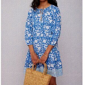 SZ Blockprints womens blue white floral priya dress in london blue dress XL NWT